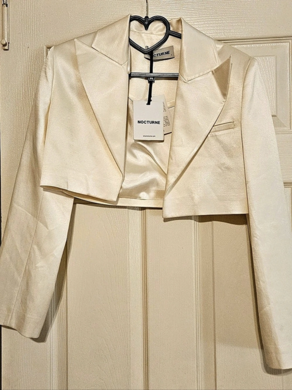 Nocturne Ivory Cream Satin Cropped Blazer Jacket NWT